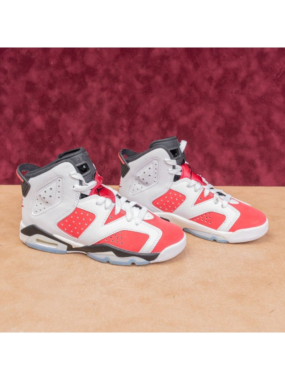 Nike Air Jordan 6 Kid Red White Carmine Basquetball Lace Sneakers sz 4Y